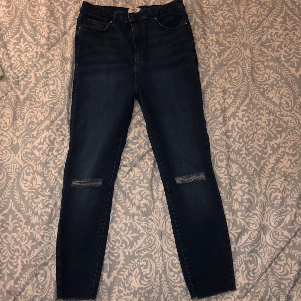 Blue Skinny Jeans with Holes on both Knees